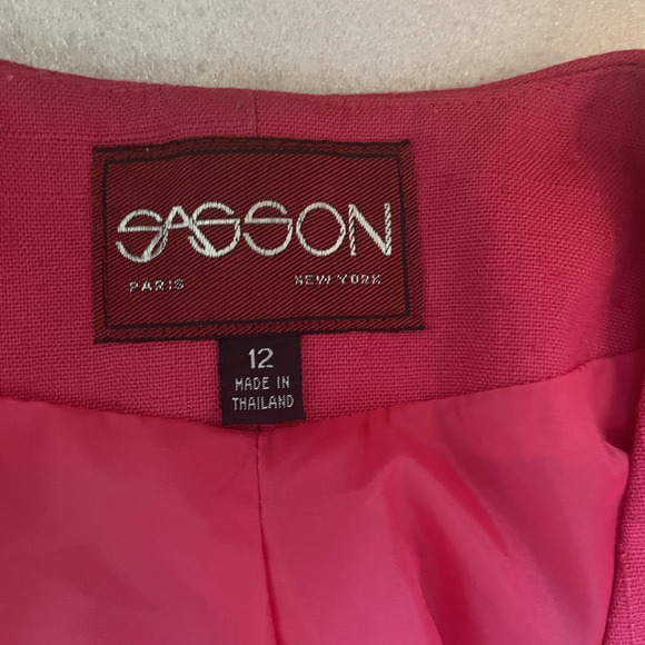 Vintage 90s Sasson Blazer Women 12 Pink Double Breasted Lined Career Jacket - Picture 5 of 14